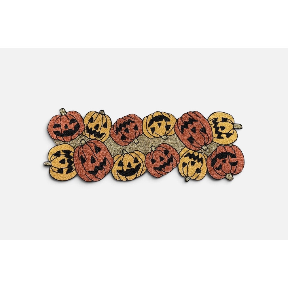 Tahari Beaded Halloween 13" x 36" Table Runner Jack O'lanterns Pumpkins